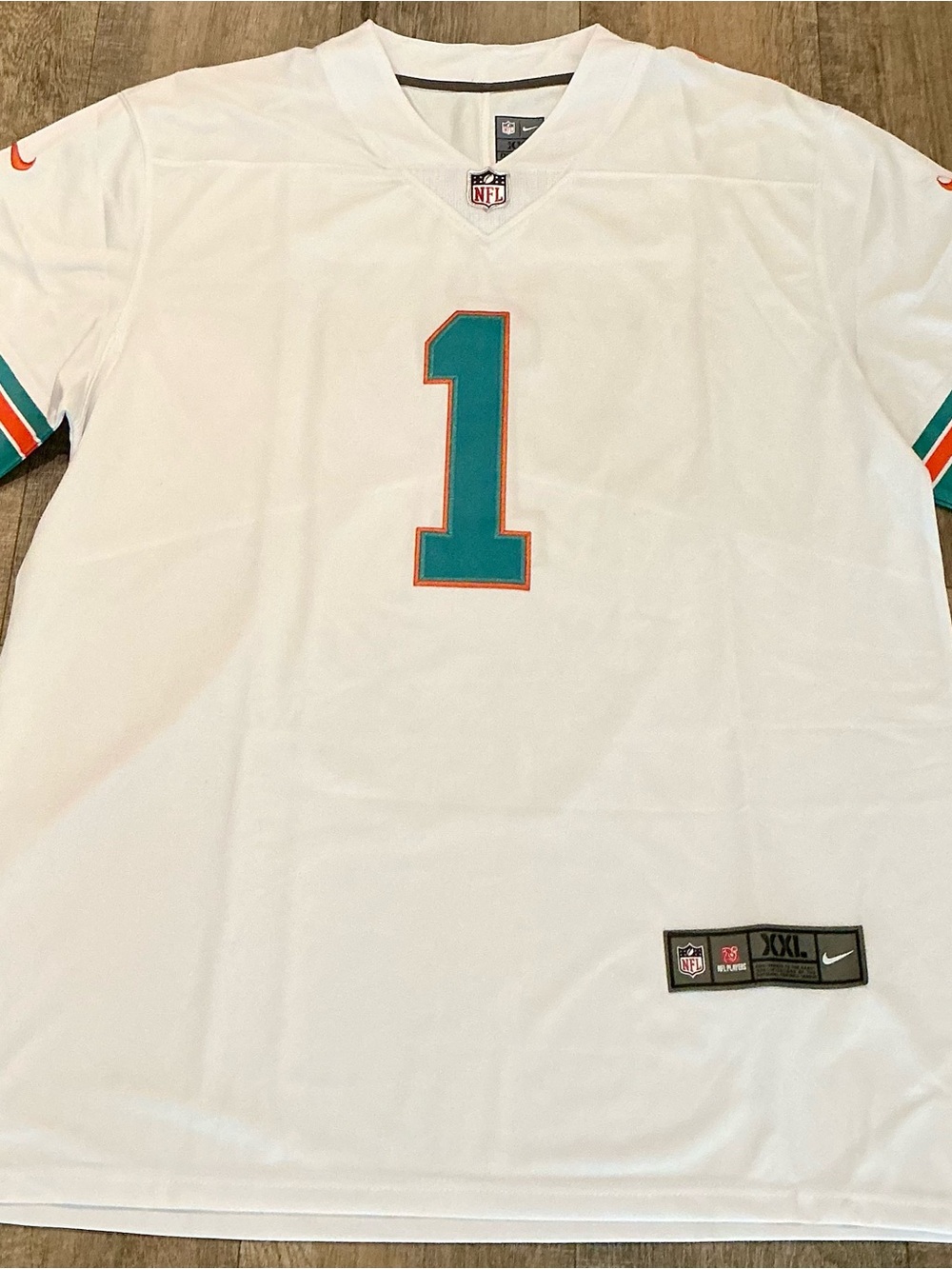 Nike White Miami Dolphins Tua Tagovailoa #1 Jersey with Teal and Orange Trim